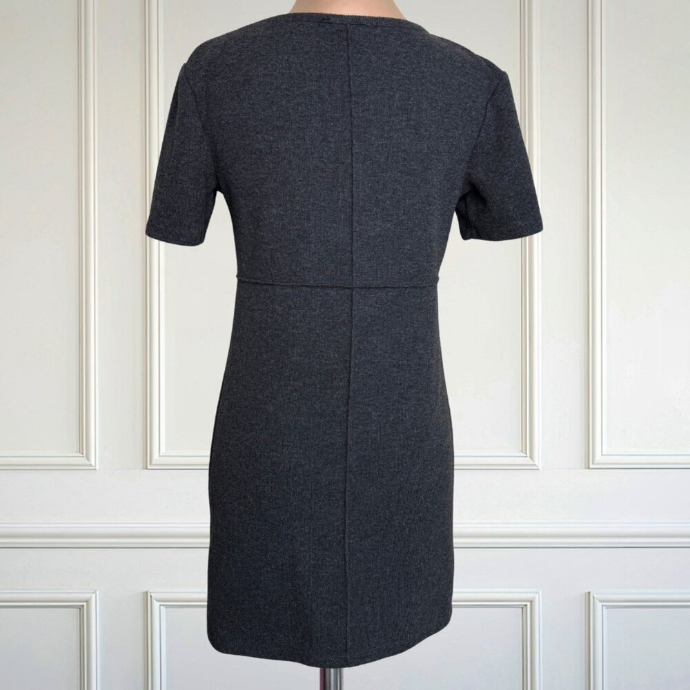 Zara Minimalist Charcoal Grey Short Sleeve Knit Sheath Dress Workwear Small - Picture 3 of 8